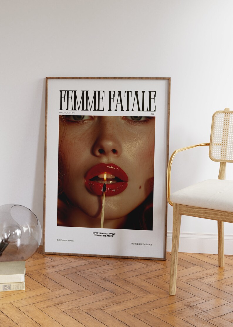 FEMME FATALE Poster Printable, Aesthetic Poster, Magazine Poster, Trendy Retro Wall Art, Fashion Poster Print, Fashion Wall Art, Retro Print image 2