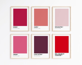 Pantone Valentine's Day Wall Art Printable Bundle | Set of 6 Valetine's Day Prints | Pantone Colors | Home Decor | Pantone print set | Love