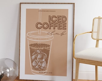 Iced Coffee Poster Print, Iced Coffee Wall Art, Retro Coffee Print, Coffee Wall Art, Kitchen Wall Art, Kitchen Decor, Drink Poster, Wall Art