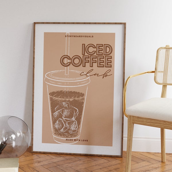 Iced Coffee Poster Print, Iced Coffee Wall Art, Retro Coffee Print, Coffee Wall Art, Kitchen Wall Art, Kitchen Decor, Drink Poster, Wall Art