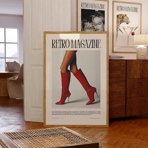 RETRO MAGAZINE Poster Printable, Aesthetic Poster, Magazine Poster, Trendy Retro Wall Art, Fashion Poster, Red High Heel Boots, Editorial