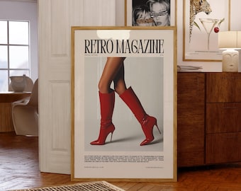 RETRO MAGAZINE Poster Printable, Aesthetic Poster, Magazine Poster, Trendy Retro Wall Art, Fashion Poster, Red High Heel Boots, Editorial