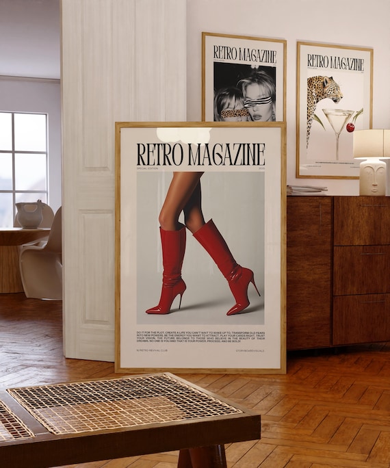 RETRO MAGAZINE Poster Printable, Aesthetic Poster, Magazine Poster, Trendy Retro Wall Art, Fashion Poster, Red High Heel Boots, Editorial