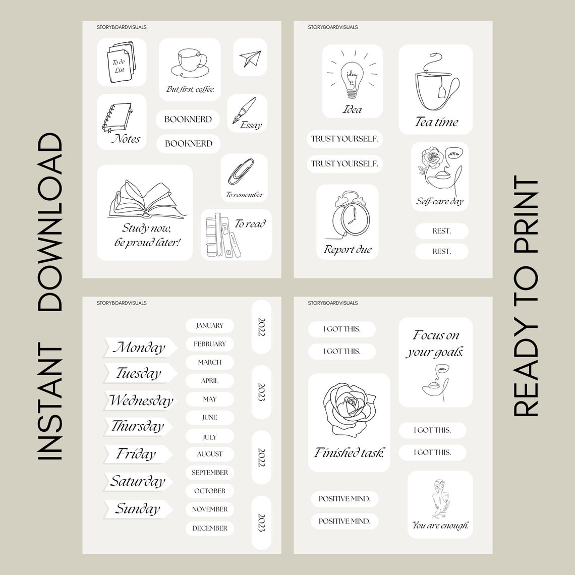 50 Minimalist Printable Stickers Student Planner Stickers - Etsy
