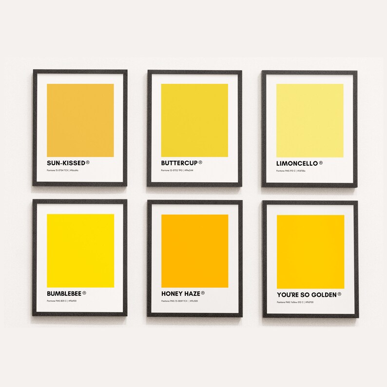 Pantone YELLOW Wall Art Printable Bundle Set of 6 Prints Etsy