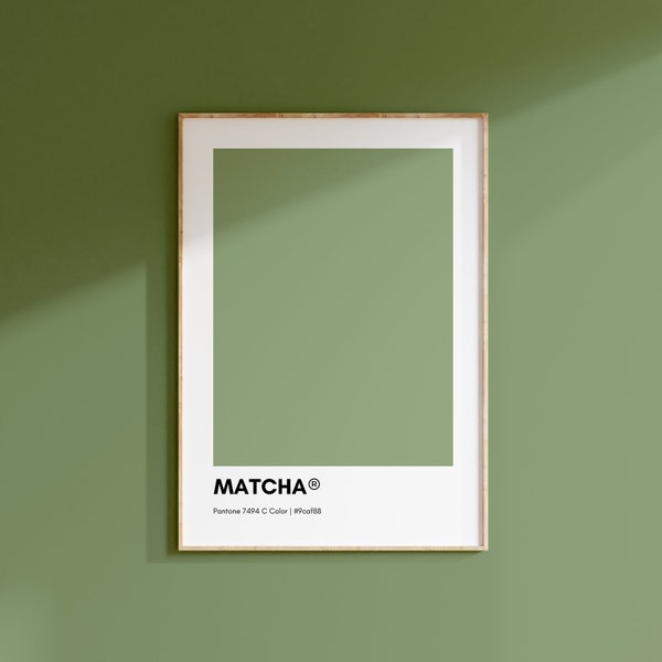 Vert matcha Pantone, affiche imprimée Pantone verte, art mural vert Pantone à imprimer, couleurs Pantone, décoration d'intérieur, impression Pantone, échantillon de couleur