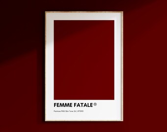 Femme Fatale Pantone, RED Pantone Print Poster, Red Pantone Wall Art Printable, Pantone Colors, Home Decor, Pantone print, Color Swatch