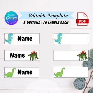 Dinosaurs Editable School Labels, Back to School Gift, Printable Name Labels, Back to School Printable, Canva Template, PDF Prints