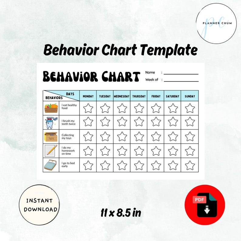 Behavior Chart, Reward Chart, Editable Behavior Tracker for Kids, Chore ...