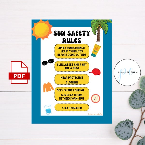 Summer Rules for Kids, Sun Safety Rules Poster, Popular Printables, Swimming Pool Signs, Safety Sign, Summer Camp Printable, House Rules