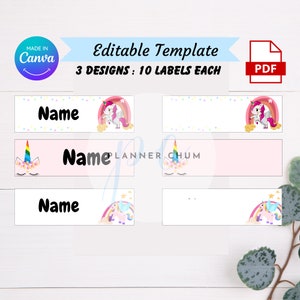 Back to School Printable, Unicorn Editable School Labels, Back to School Gift, Printable Name Labels, School Supplies, Canva Template, PDF