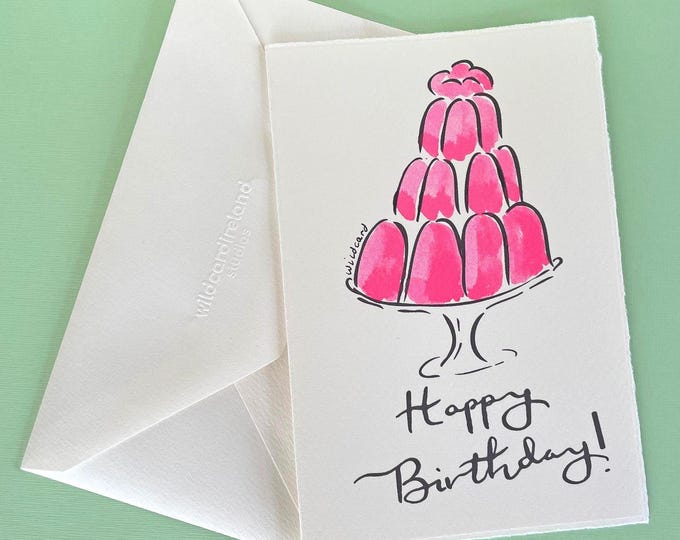 Happy Birthday Jelly card | Cotton card with deckled edges | individually hand painted cards | Choice of colours