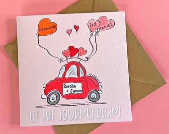 Personalised Wedding Card: Let the journey begin, just married card