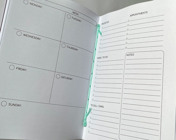 Weekly Undated planner | travellers planner refill | A6 planner | A5 planner | week per page| soft cover | TN refill