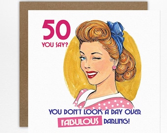 Customisable 50th Birthday age Card: Retro Woman
