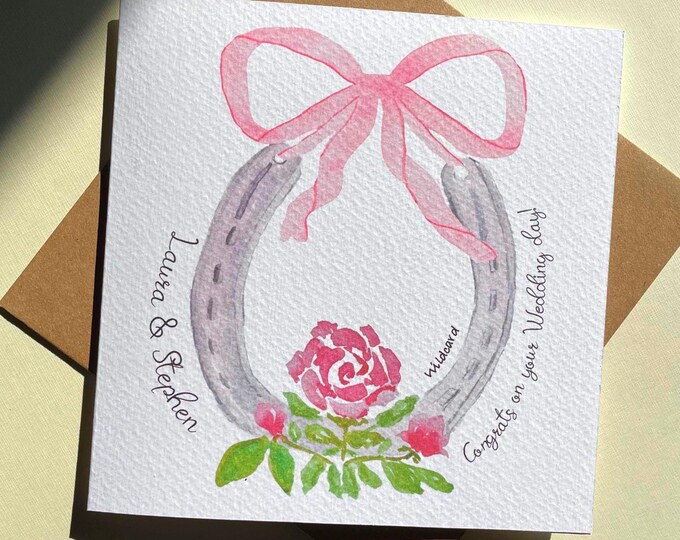 Wedding day card | customisable wedding card | good luck horse shoe