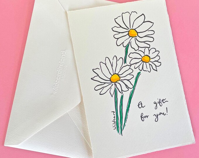 Daisy card | Gift card | Bespoke card|  Cotton card with deckled edges | individually hand painted cards
