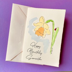 Hand painted original Daffodil card | hand painted on luxury Italian card