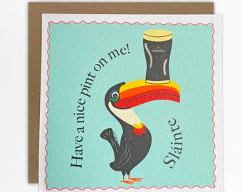 Guinness-verjaardagskaart: toekan en pint Guinness - Sláinte