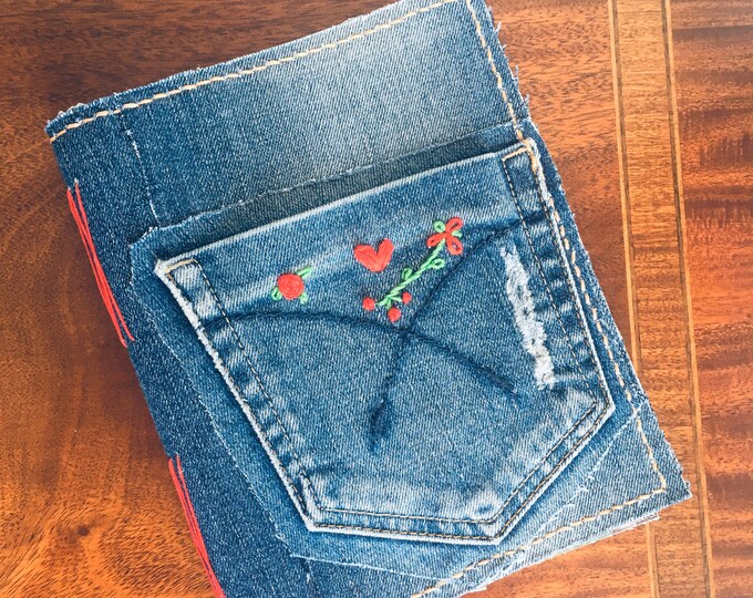 Upcycled journal | lined journal | denim journal | embroidered