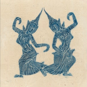 Temple rubbing fine art print (Two dancers- blue)