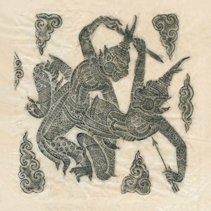 Temple rubbing fine art print (Palee fights Sukreep and catches Phra Naria&#39;s arrow)