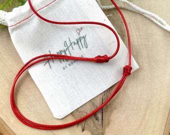 Red Waxed Cord Necklace: Adjustable Boho Charm Necklace