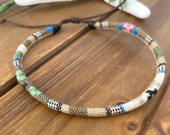 Boho Surfer Anklet: Handmade Adjustable Waxed Cord Bracelet