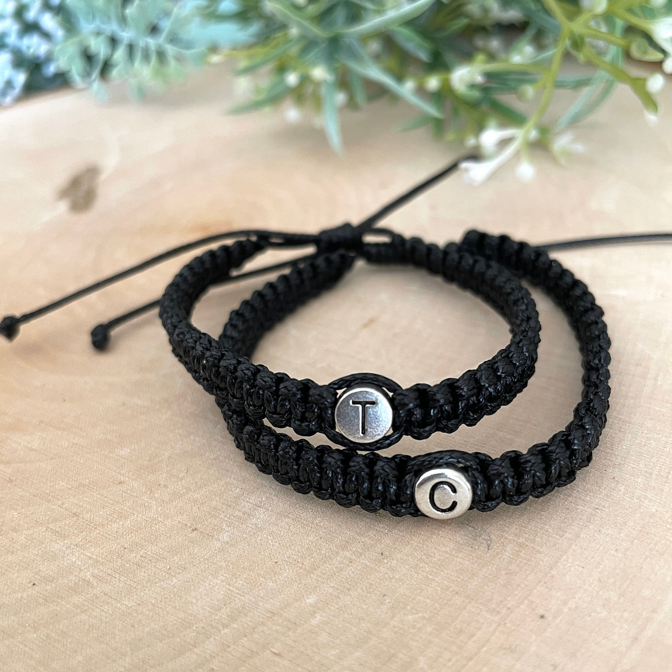 Couples Initial Bracelet Boyfriend Matching Bracelet Silver