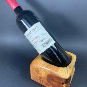 Handmade Wood Wine Bottle Holder, Minimalist Tabletop Wine Rack, Unique Alcohol Gifts for Him, Mothers Day Gifts
