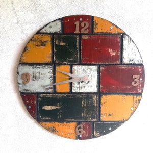 Retro Vintage Large Wood Wall Clock, Unique Rustic Wooden Home Clock, Silent Design Clock Art, Farmhouse Livingroom Eclectic Wall Clock
