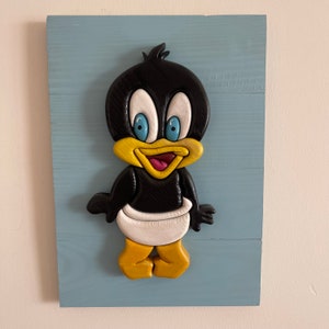 Intarsia Wood Art Cute Baby Duck Nursery Wall Decor, Daffy Duck, Scroll Saw Intarsia Pattern, 3D Baby Room Wall Decor, Intarsia Woodworking