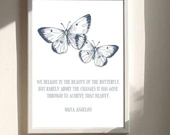 Impresión con cita de Maya Angelou: Arte mural inspirador de mariposas (descarga digital)