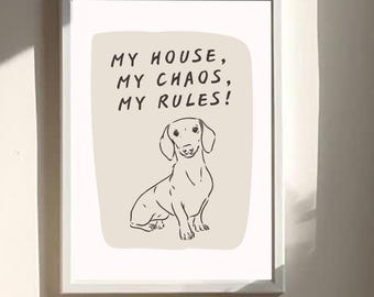 Lámina artística de perro salchicha: Decoración divertida para el hogar (descarga digital)