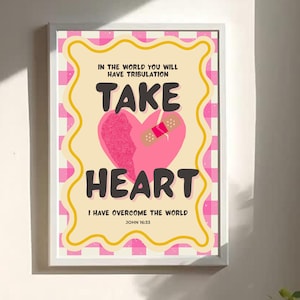 Take Heart Bible Verse Print | John 16:33 Scripture Wall Art | Christian Minimalist Poster | Inspirational Faith Home Decor