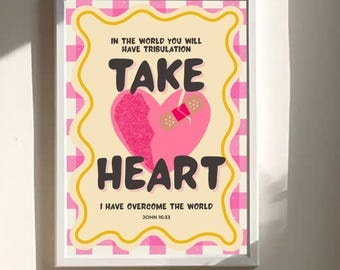 Impresión del versículo bíblico "Ten ánimo" / Arte mural bíblico de Juan 16:33 / Póster minimalista cristiano / Decoración del hogar con fe inspiradora