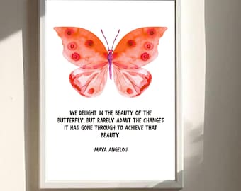 Impresión con cita de Maya Angelou: Arte mural inspirador de mariposas (descarga digital)