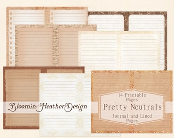 Pretty Neutrals 罫線入りジャンクジャーナルページ デジタルペーパーパック、印刷可能な14ページ