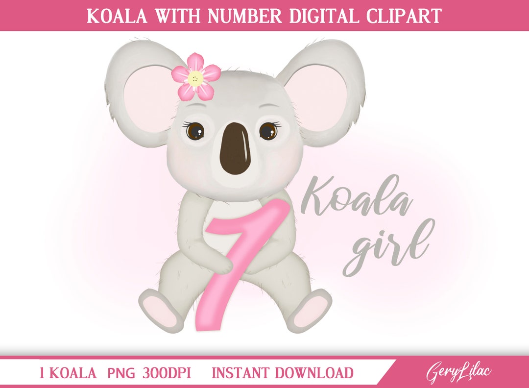 Number Clip Art, Koala Clipart, Koala Girl, Koala Decoration, Instant