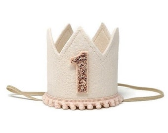 1st Birthday Girl Crown || 1st Birthday Party Hat || Girl's First Birthday || Girl Birthday Outfit || Linen and Blush