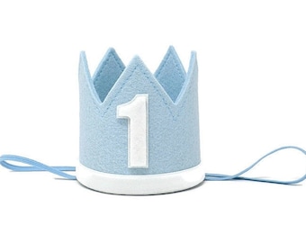 1st Birthday Boy Crown ||  1st Birthday Party Hat || First Birthday Crown|| Boy Birthday Outfit || Light Blue + White
