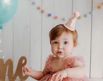 Blush Birthday Party Hat, Champagne Glitter, Birthday Party Hat, Fille premier anniversaire, Blush Party Hat, Little Blue Olive, Glitter Party Hat