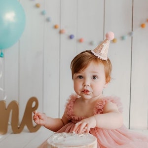 Blush verjaardagsfeestje hoed, champagne glitter, verjaardagsfeestje hoed, eerste verjaardag meisje, blush feesthoed, kleine blauwe olijf, glitter feesthoed