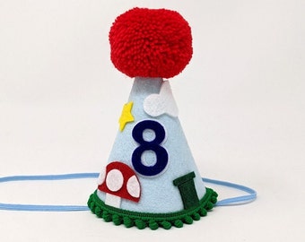 Game Console Party Hat, Plumber Birthday Hat, Any Age Large Party Hat, Classic Gaming Party Hat, Little Blue Olive