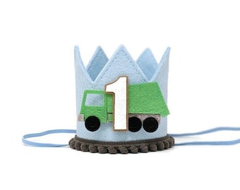 Garbage Truck  Birthday, Garbage Truck Birthday Crown, Trash Truck Birthday, First Birthday Party, Boy Birthday, Trash Truck Party