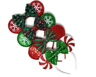 Christmas Mouse Ears, Red and Green Mouse Ears, Peppermint Mouse Ears, Snowflake Mouse Ears, Mouse Ears Christmas, Christmas Ears