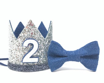 1st Birthday Boy Crown ||  1st Birthday Party Hat || First Birthday Crown|| Boy Birthday Outfit || Silver and Denim Blue