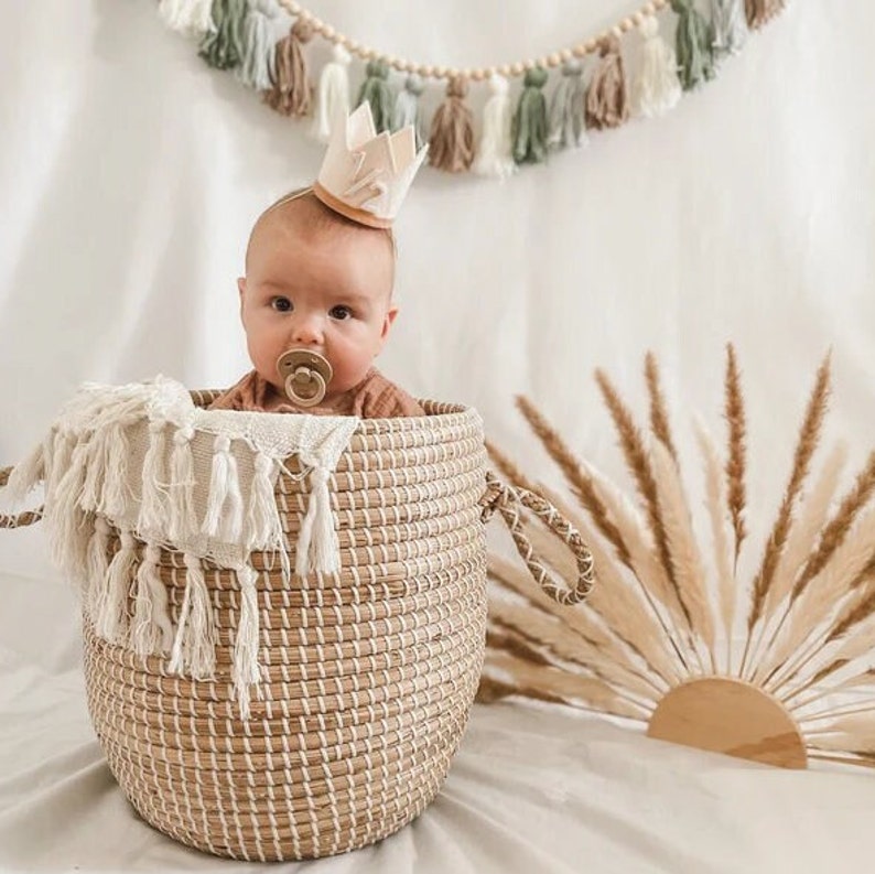 1st Birthday Boy Crown 1st Birthday Party Hat Boy's First Birthday Boy Birthday Outfit Linen and Beige image 2