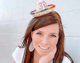 Adult Party Hat, Adult Mini Sombrero, Adult Fiesta Party, 40th Birthday Hat, Little Blue Olive, 30th Birthday For Her, Add Any Number