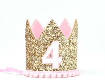 First Birthday Girl Party Crown,  1st Birthday Party Hat, Birthday Party Hat, Little Blue Olive, Pale gold and Pink Crown